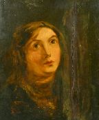 19th Century School, A head study of a woman, oil on board, 12.5