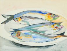 D. Pasquale, Four Fish on a platter, watercolour, signed, 9.5