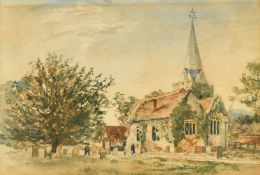 19th Century, Extensive country house with a tower viewed from a park, watercolour, 9.5