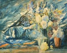 20th Century, Modern British, A still life of flowers in a vase, watercolour and pencil,