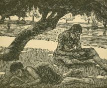 Gwen Raverat (1885-1957), The riverbank (1932), woodcut published by Mercury Press, 3.5