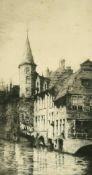Percy Westwood (1878 -1958) Etching of a canal scene, probably Bruges, indistinctly signed and