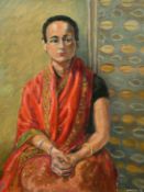 Robert Harland (20th Century) British, a head and shoulders portrait of a lady, oil on board,