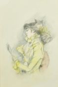 Continental School, early 20th Century, Sketch of a lady in yellow, pencil and watercolour,