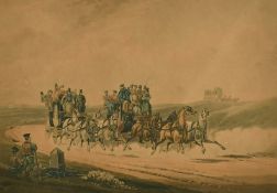 'Halfway' and 'The Opposition Coaches', a pair of 19th Century prints of coaching scenes, 11