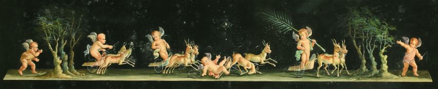 V. Bisogno (b.1866) Italian, Cherubs in chariots being pulled by deer in a procession, gouache,