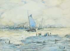 Robert McGowan Coventry (1855-1914) Scottish, Figures on a shore waiting for fishing boats to