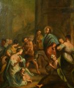 18th/19th Century School, a scene of Christ entering Jerusalem, oil on canvas, 21.5