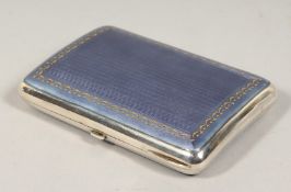 A HEAVY .925 SILVER AND BLUE ENAMEL CIGARETTE CASE, the inside engraved with various Russian