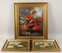 ETHELWYN SHIEL (20TH CENTURY) A STILL LIFE OF POPPIES, oil on canvas, signed. 20ins x 24ins and a