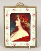 A VERY GOOD 19TH CENTURY CONTINENTAL PORCELAIN PLAQUE of a young lady, head and shoulders with