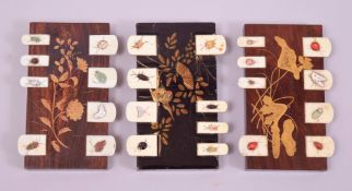 THREE ROSEWOOD, SHIBAYAMA AND GILDED GAMES MARKERS.