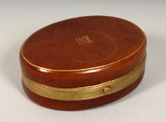 A TRAVELLING LEATHER FITTED INKWELL. 4.5ins x 3.5ins