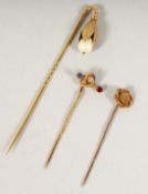 THREE VARIOUS TIE PINS (3).