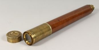 A MOONSEER from DOLLONDS, LIMEHOUSE, LONDON, LEATHER AND BRASS TELESCOPE. 34ins long, open.