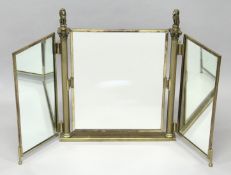 A BRASS FOLDING TRIPLE DRESSING TABLE MIRROR