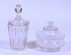 A CUT GLASS POT AND COVER AND A BOWL AND COVER (2).