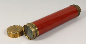 A DOLLOND OF LONDON LEATHER AND BRASS TELESCOPE. 40ins long, open.