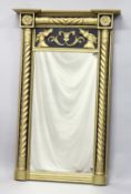 A 19TH CENTURY GILT FRAMED AND EBONISED PIER MIRROR, with rope twist moulded top and sides , the