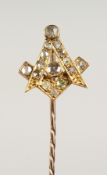 A DIAMOND SET MASONIC TIE PIN, cased, Potts & Sons, Leeds