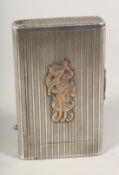 A RUSSIAN RIBBED SILVER CIGARETTE CASE with initials. Mark 84. A. A. over 1892 B B O. 4.25ins x 2.