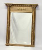 A LATE 19TH CENTURY GILT FRAMED PIER MIRROR, with ball applied cresting, applied decoration to the