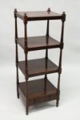 A REGENCY MAHOGANY SQUARE FOUR TIER WHAT-NOT with turned supports and single drawer to the base. 4ft