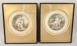 BARTOLOZZI AFTER CIPRIANI, A PAIR OF 19TH CENTURY CIRCULAR PRINTS. 9.75ins diameter. .