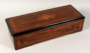 A SUPERB 19TH CENTURY SWISS MUSICAL BOX in excellent condition, in a rosewood case, the lid inlaid