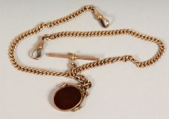 A 9CT GOLD WATCH CHAIN AND FOB 34gms including fob.