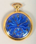 AN 18CT GOLD FRENCH POCKET WATCH G. VAUBOURZEIX, PARIS, with blue enamel dial.