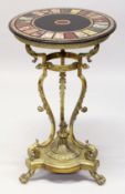 A SUPERB 19TH CENTURY SPECIMEN MARBLE AND BRASS CIRCULAR GEURIDON, the top possibly earlier,