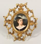 A GOOD 19TH CENTURY CONTINENTAL PORCELAIN PLAQUE, BODENMULLER, STUDIE KOPF. 3ins x 2.5ins in a
