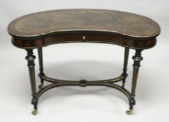 A GOOD GILLOW & CO. KIDNEY SHAPED WRITING DESK with inset leather top, central drawer, stamped
