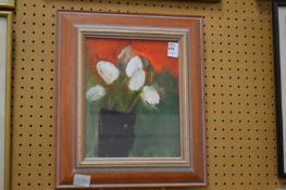 A still life of tulips in a vase, acrylic.