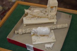 An early 20th century Chinese Canton ivory handle and two other items.