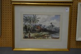 Figures Beneath a Palm Tree watercolour.