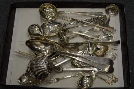 A pair of Scottish silver tablespoons and other continental and English silver flatware.