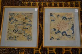 A pair of Japanese silk work pictures.