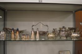 A bachelor's three piece plated tea service and other plated wares.