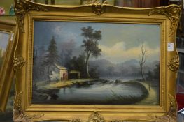 Continental school, a moonlit river scene, oil on board.