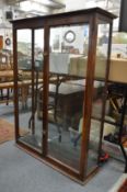 An Edwardian mahogany framed two door shop display cabinet.