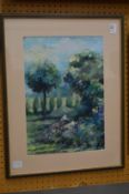 Impressionist school, a rural garden, oil on paper.