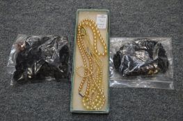 Jet jewellery and pearl necklaces.