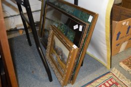 A small oil painting and two prints.