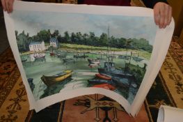 Four limited edition posters of French scenes, signed and unframed.