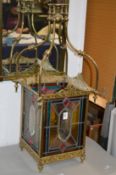A good Aesthetic Movement brass and stained glass hall lantern.
