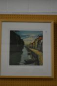 A limited edition print of a canal scene.