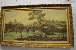 Two large oil paintings depicting river landscapes.