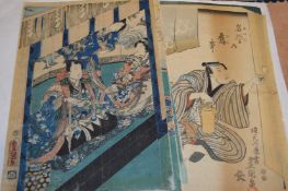 A collection of Japanese wood block prints.